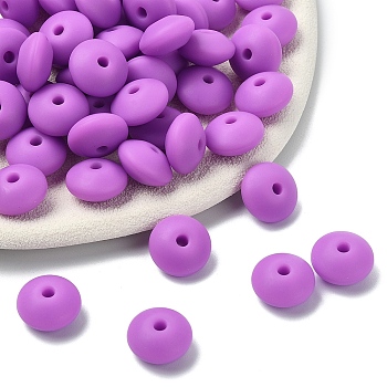 100Pcs Food Grade Eco-Friendly Silicone Beads, Rondelle, Medium Orchid, 12x6~7mm, Hole: 2mm