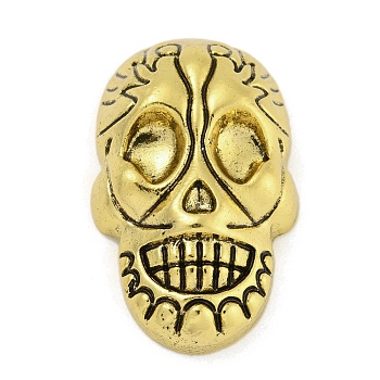 Alloy Cabochons, Halloween Theme Skull, Antique Golden, 34.5x21x9mm