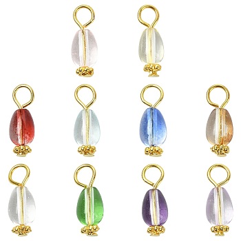 20Pcs 10 Colors Transparent Glass Pendants, with Tone Iron Loops, Teardrop, Golden, Mixed Color, 18mm, Hole: 4mm