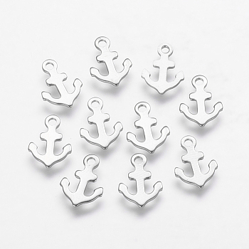 Stainless Steel Charms, Anchor, Stainless Steel Color, 13x9.5x1mm, Hole: 1.5mm