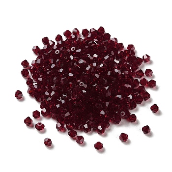 Transparent Glass Beads, Bicone, Dark Red, 4x4x3.5mm, Hole: 1mm, 720pcs/bag