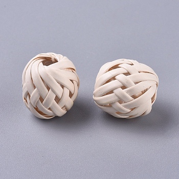 Handmade Straw Woven Beads, with Plastic inside, Barrel, Navajo White, 16x15.5mm, Hole: 2mm