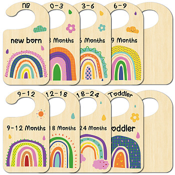 Wooden Baby Closet Divider, Hanging Organizer Signs, Rainbow, 180x100x2.5mm, 10pcs/set