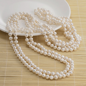 Natural Pearl Beads Necklace, White, 62.9 inch