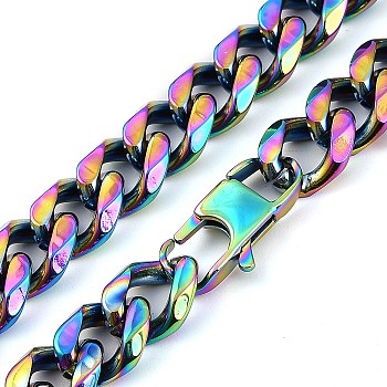 Ion Plating(IP) 304 Stainless Steel Cuban Link Chain Necklaces for Men, Rainbow Color, 23.94 inch(60.8cm)