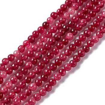 Natural White Jade Beads Strands, Dyed, Round, FireBrick, 2.5~3mm, Hole: 0.7mm, about 131pcs/strand, 15.75 inch(40cm)
