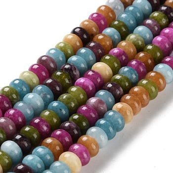 Natural Dyed White Jade Beads Strands, Rondelle, Mixed Color, 8~8.5x5mm, Hole: 1.2mm, about 75pcs/strand, 14.96''(38cm)