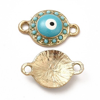 Alloy Connector Charms with Enamel and Synthetic Turquoise, Flat Round Links with Turquoise Evil Eye, Nickel, Golden, 22x14x4.5mm, Hole: 2.2mm
