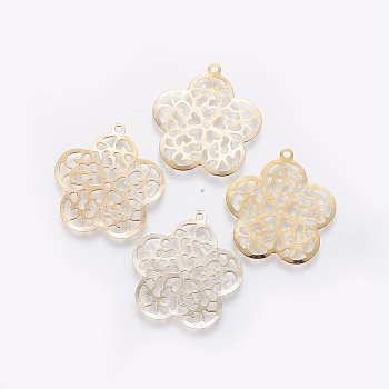 Iron Filigree Pendants, Flower, Golden, 25.5x24x0.3mm, Hole: 1.4mm