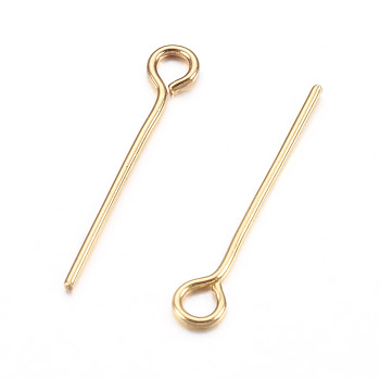 304 Stainless Steel Eye Pin, Golden, 16x0.6mm, Hole: 1.5mm