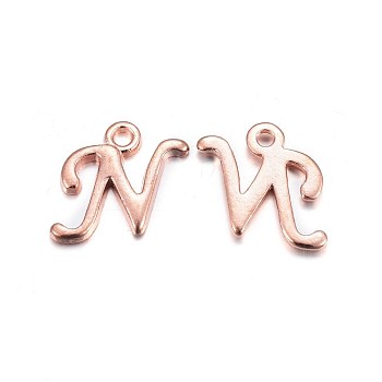 Rose Gold Plated Alloy Letter Pendants, Rack Plating, Cadmium Free & Lead Free, Letter.N, 13x11x2mm, Hole: 1.5mm