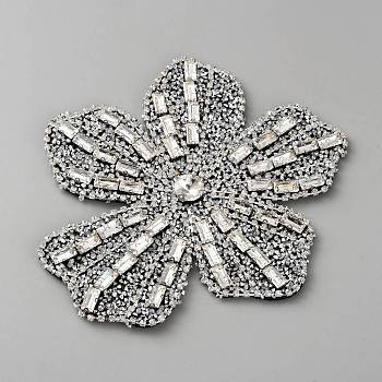 Felt & Rhinestone Embroider Thread Iron on/Sew On Patches, Cloth Appliques, Flower, Gray, 123x125x9mm