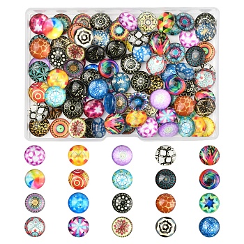 100Pcs Printed Glass Half Round Dome Cabochons, Mixed Color, 12x4mm