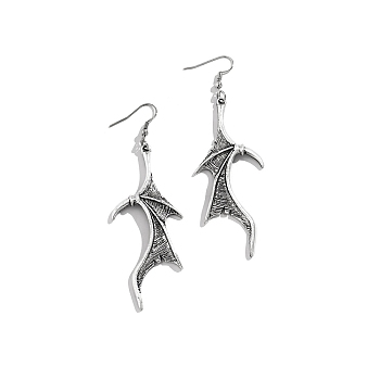 Alloy Dragon Wing Dangle Earrings, Gothic Jewelry for Men Women, Antique Silver, 90x30mm