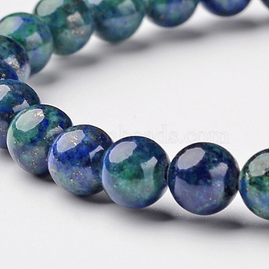 Natural Chrysocolla and Lapis Lazuli Round Bead Stretch Bracelets(BJEW-L593-D03)-2