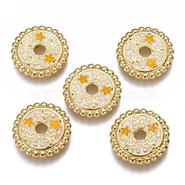 Real 18K Gold Plated Thistle Flat Round Alloy+Enamel Beads