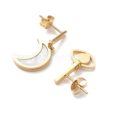 3 Pair 3 Style Synthetic Shell Moon & Rhinestone Star & Heart Asymmetrical Earrings(EJEW-B020-17G)-3