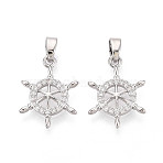 Brass Micro Pave Clear Cubic Zirconia Pendants, Helm Charms, Platinum, 17.5x13x2mm, Hole: 4x2mm(KK-N259-01P)