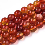 Glass Round Beads Strands, Imitation Stones, Round, Dark Red, 8~8.5x8mm, Hole: 1mm, about 46~52pcs/strand, 14.17''~15.35''(36~39cm)(GLAA-M044-01Q)