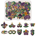 20Pcs 10 Styles Carnival/Mardi Gras Theme Alloy Enamel & Glitter Powder Pendants, Carnival Theme, Lead Free & Cadmium Free, Golden, Mixed Shapes, 15~28x13~30x1.5~3mm, Hole: 1.5~2mm, 2pcs/style(ENAM-FS0002-55)