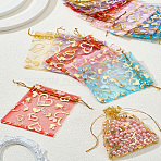 20Pcs 5 Colors Heart Printed Organza Bags, Jewelry Gift Mesh Pouches for Wedding Party Christmas Candy Bags, Wedding Favor Bags, Favour Bag, Gift Bags, Rectangle, Mixed Color, 12x10cm, 4pcs/color(OP-LP0001-10)