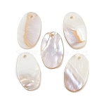 Oval Freshwater Shell Pendants, Creamy White, 24x14x2mm, Hole: 1mm(SHEL-M005-33)