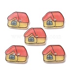 2-Hole Printed Transparent Resin Buttons, House, Tomato, 11x15x2.5mm, Hole: 1.6mm(RE-CBAA3F3-12)