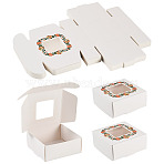 White Cardstock Flower Printed Paper Packaging Mailer Boxes, with PVC Visible Window, Square, Colorful, 7.3x7.3x3.3cm(CON-TAC0022-01)