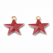 Brass Charms, Enamelled Sequins, Raw(Unplated), Star, Red, 18.5x17x2.5mm, Hole: 1mm(KK-S345-060B-05)