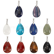 NBEADS 10Pcs 10 Style Natural & Synthetic Gemstone Pendants, with Platinum Alloy Findings, Teardrop, 23~24x14x8mm, Hole: 4x5mm, 1pc/style(G-NB0002-57)