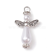 Acrylic Imitation Pearl with Alloy Pendants, Angel, Antique Silver, 24x14x6mm, Hole: 2mm(PALLOY-JF02477)