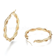 304 Stainless Steel Hoop Earring, Hypoallergenic Earrings, with Ear Nut, Textured, Twisted Ring Shape, Golden, 34.5x4mm, Pin: 0.5x1mm(EJEW-F257-13G)