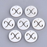 Natural Freshwater Shell Charms, Flat Round with Hollow Out Letter, Letter.X, 14.5x1.5mm, Hole: 0.9mm(SHEL-S276-119X)