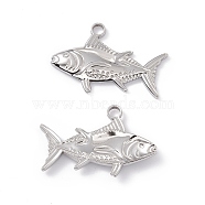 304 Stainless Steel Pendants, Fish Charms, Stainless Steel Color, 19x29x3mm, Hole: 3mm(STAS-K242-03P)