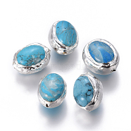 Synthetic Turquoise Beads, with Brass Findings, Oval, Silver Color Plated, 18~20x13~17x14~15mm, Hole: 1mm(G-F633-12S)