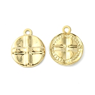 304 Stainless Steel Pendants, Flat Round with Cross Charms, Real 14K Gold Plated, 19x16x2mm, Hole: 1.6mm(STAS-L269-022G)