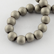 Non-magnetic Synthetic Hematite Beads Strands, Frosted, Grade A, Round Beads for Bracelet Making, Silver Plated, 6mm, Hole: 1mm, 70pcs/strand(G-Q933-6mm-06)