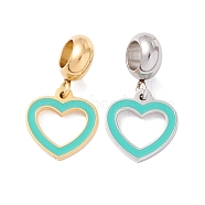 304 Stainless Steel European Dangle Charms, Large Hole Pendants, with Enamel, Golden & Stainless Steel Color, Heart, Turquoise, 21.5mm, Hole: 4.5mm(STAS-I192-14-01)
