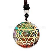 Orgonite Chakra Natural & Synthetic Mixed Stone Pendant Necklaces, Nylon Thread Necklace for Women, Flat Round, Flower, 25.59 inch(65cm)(PZ4674-16)