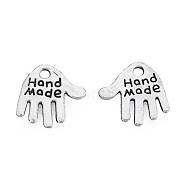 Tibetan Style Alloy Charms, Cadmium Free & Lead Free, Palm with Word Handmade, Antique Silver, 13x11x1mm, Hole: 1.6mm, about 2300pcs/1000g(TIBEP-N012-06)