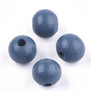 Painted Natural Wood Beads, Round, Steel Blue, 10x8.5~9mm, Hole: 2~3mm(WOOD-S049-05C)