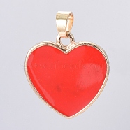 Light Gold Plated Alloy Pendants, with Enamel, Heart, Red, 25x24x2mm, Hole: 6x5mm(ENAM-L027-G01-LG)