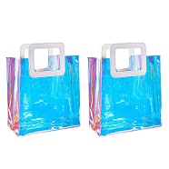 PVC Laser Transparent Bag, Tote Bag, with PU Leather Handles, for Gift or Present Packaging, Rectangle, White, Finished Product: 32x25x15cm(ABAG-SZ0001-05B-03)