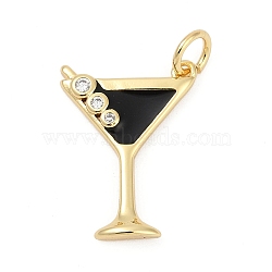 Brass Pave Cubic Zirconia 
Pendants, with Enamel, Cup Charms, Long-Lasting Plated, Lead Free & Cadmium Free, Rack Plating, Real 18K Gold Plated, with Jump Ring, Black, 17.5x13x2.5mm, Hole: 3.3mm(KK-U062-55G-02)