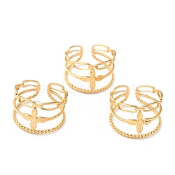 Ion Plating(IP) 304 Stainless Steel Finger Rings, Cuff Rings, Long-Lasting Plated, Maple Leaf, Golden, US Size 6 3/4(17.1mm), 7~14mm(RJEW-L102-22G)