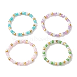Glass Seed Beaded Stretch Finger Ring, Mixed Color, Inner Diameter: 19mm(RJEW-JR00663)