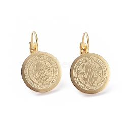Religion Theme 304 Stainless Steel Leverback Earrings, Hypoallergenic Earrings, Flat Round with Jesus, Golden, 24mm, Pin: 0.7(EJEW-I239-07G)