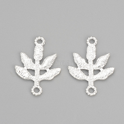 Brass Links, Leaf, Silver Color Plated, 25x17x1.5mm, Hole: 2mm(KK-S329-16S)