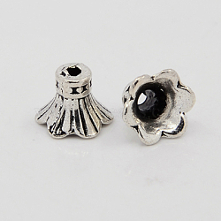 Tibetan Style Bead Caps, Flower, 6-Petal, Antique Silver, 11.5x9mm, Hole: 2mm(TIBEB-E045-AS)