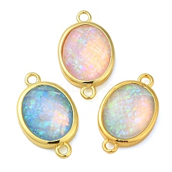 Synthetic Opal Connector Charms, Rack Plating Brass Oval Links, Golden, Mixed Color, 18x11x5mm, Hole: 1.4mm(KK-S370-03G)